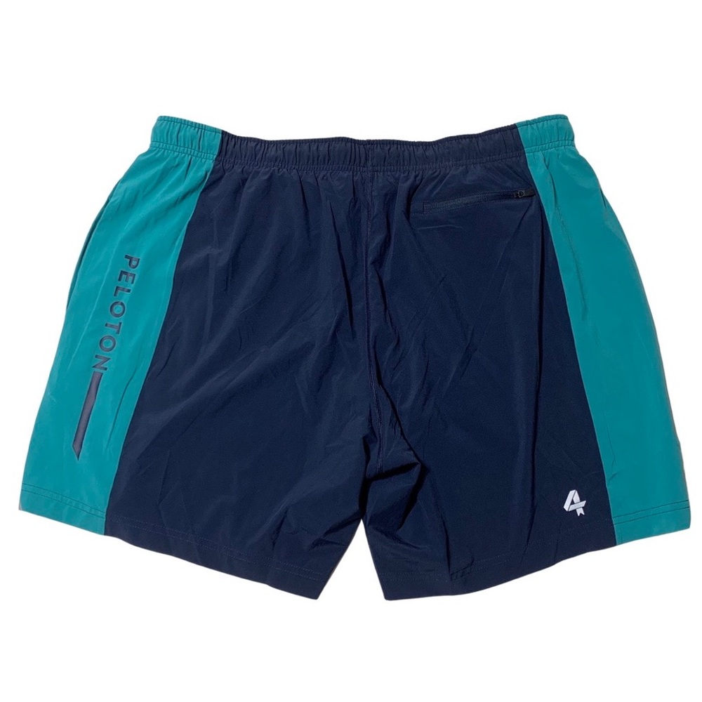 Men's FOURLAPS x PELOTON Endured Shorts Navy Blue Turquoise Workout Lined Sz XL